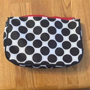 thirty-one Black and White Polka Dot Cosmetic Bag with Red Zipper